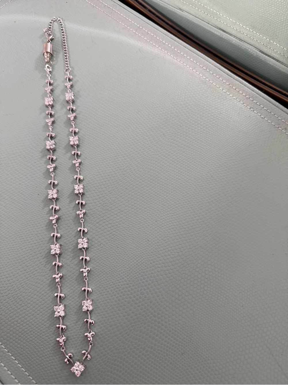 Sterling Silver Crystal Flower Link Necklace